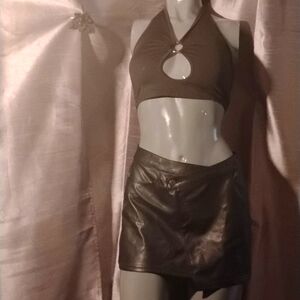 Shien half top & Future Collective leather skirt